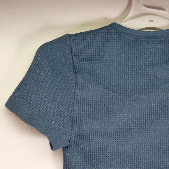 Wild Fable Waffle Knit Tee Women's XS Dark Blue Cropped Stretch Short Sleeve NWT - Picture 8 of 14